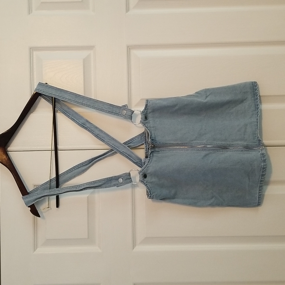 Overalls mini jean skirt zipper women sz S